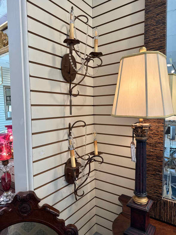 Pair of Metal and Crystal Sconces
