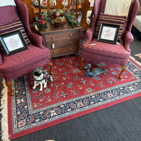 Blue/Red Leaf & Floral Print Rug