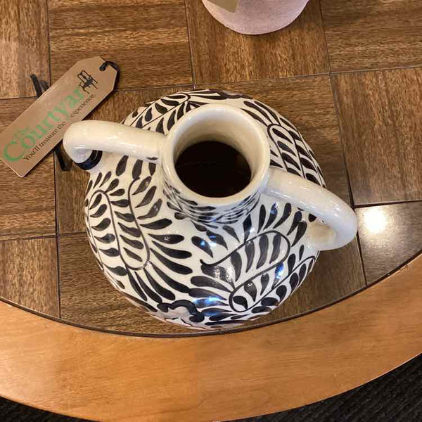 White And Black Handled Vase
