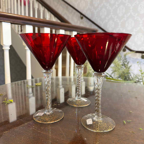 3 Red Martini Glasses