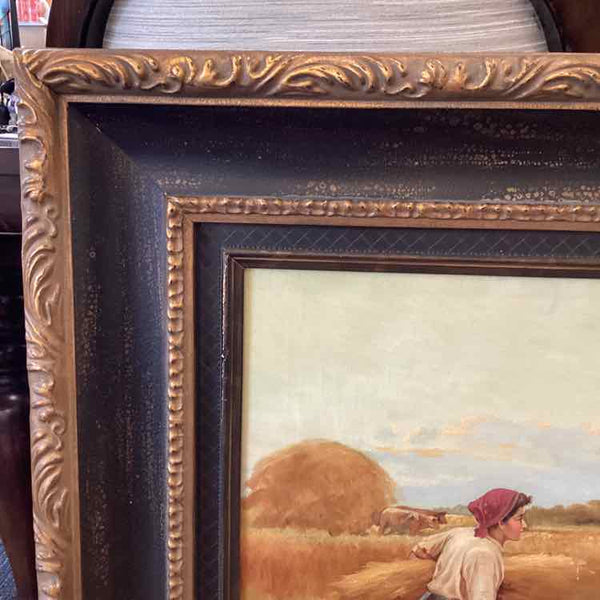 Wheat Harvest Oil Painting with Black & Gold Frame