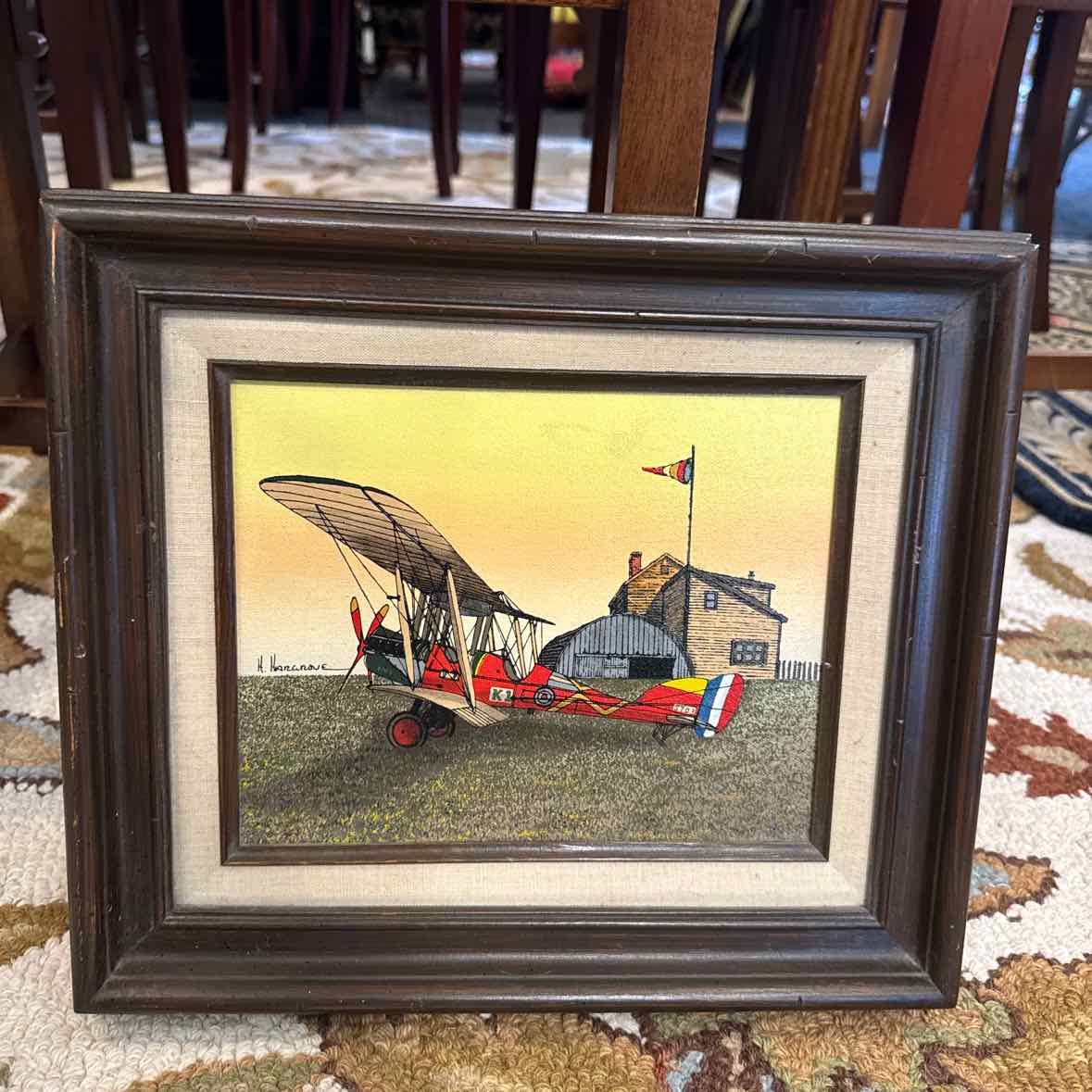 Bi Plane At Hangar Giclee