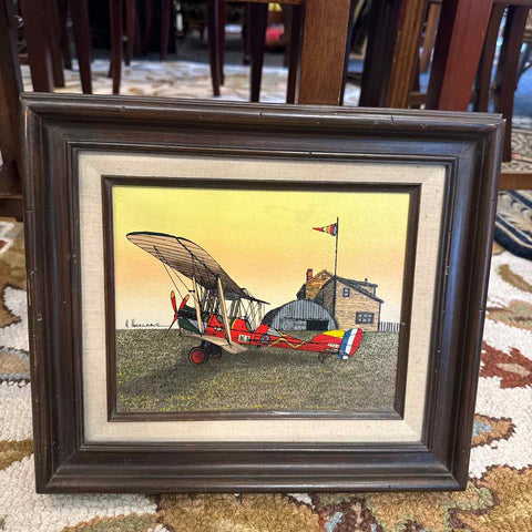 Bi Plane At Hangar Giclee