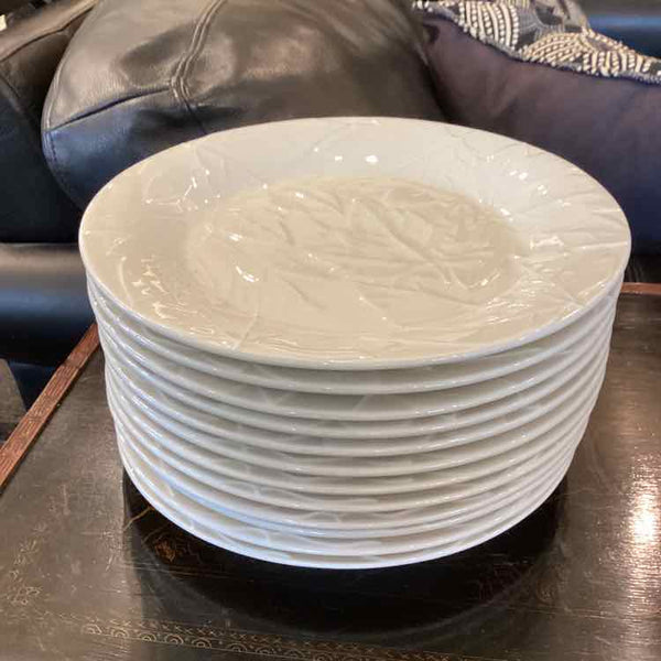White Dinner Plates with Leaf Design