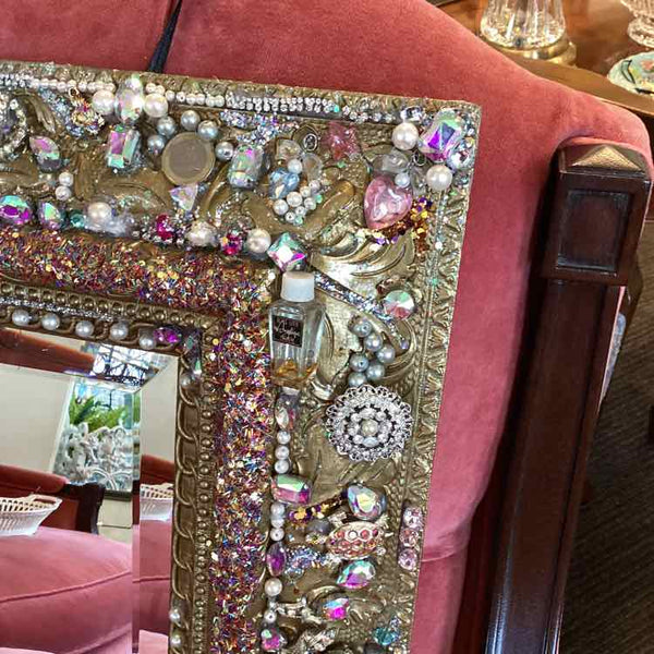 Beviled Mirror w/Vintage Jewelry