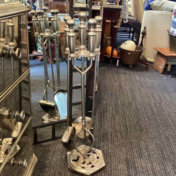 5 Piece Silver Metal Fireplace Tools