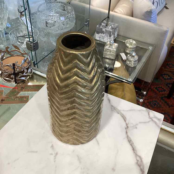 Gold Ceramic Vase With Chevron Texture