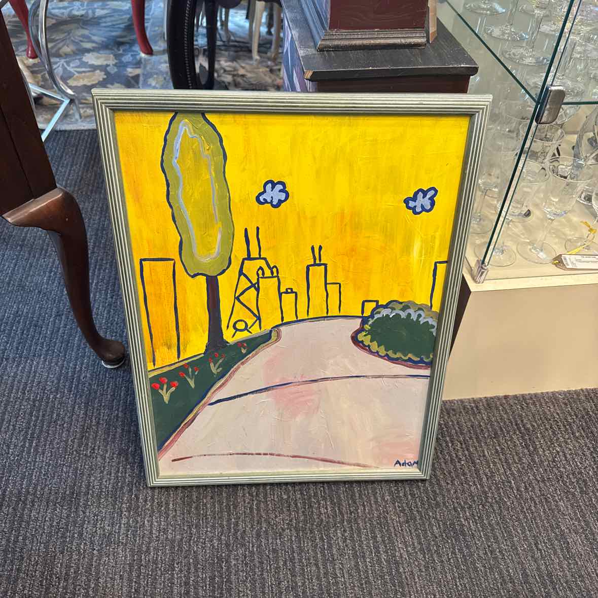 Sidewalk Scene Oil Painting