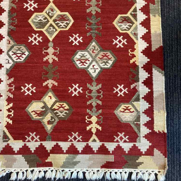 Maroon And Tan Dhurrie Rug