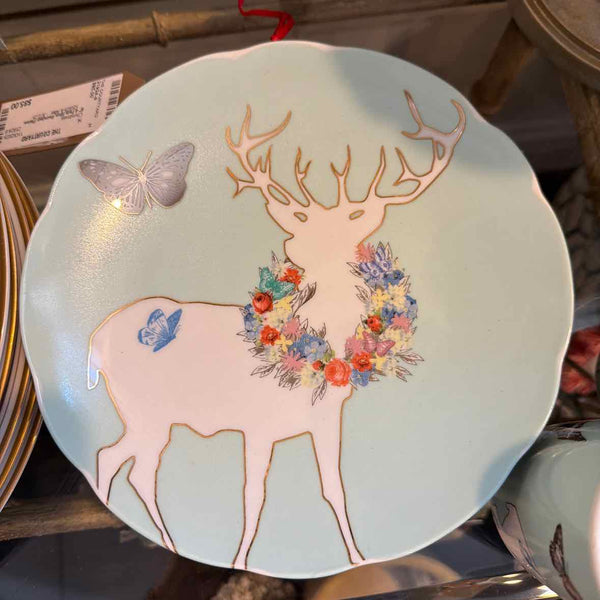 4 Pale Blue Reindeer Plates