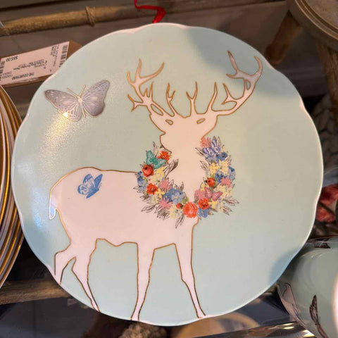 4 Pale Blue Reindeer Plates