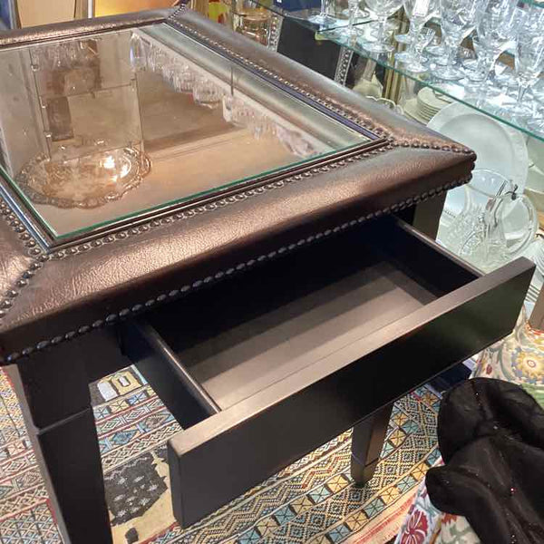 Wood And Leather Side Table
