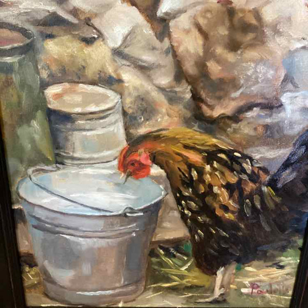 "Curiosity" Rooster Oil Painting