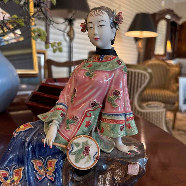 Female Asian With Fan Figurine