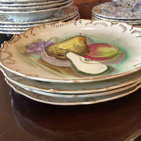 Four Fruit Plates With Gold Trim