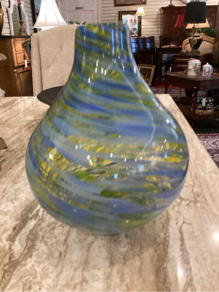 Art Glass Vase - Blue/Yellow Swirl