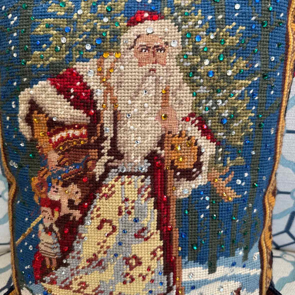 Radko Needlepoint Crystal Santa Pillow