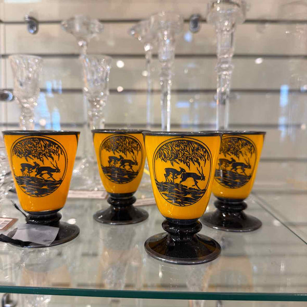 Set of 4 Antique Rockwell Glasses with Silver Overlay
