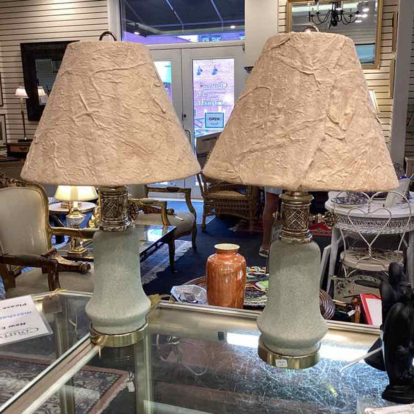 Pair Of Green And Gold Lamps