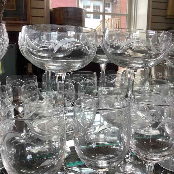 21 Assorted Etched Glasses