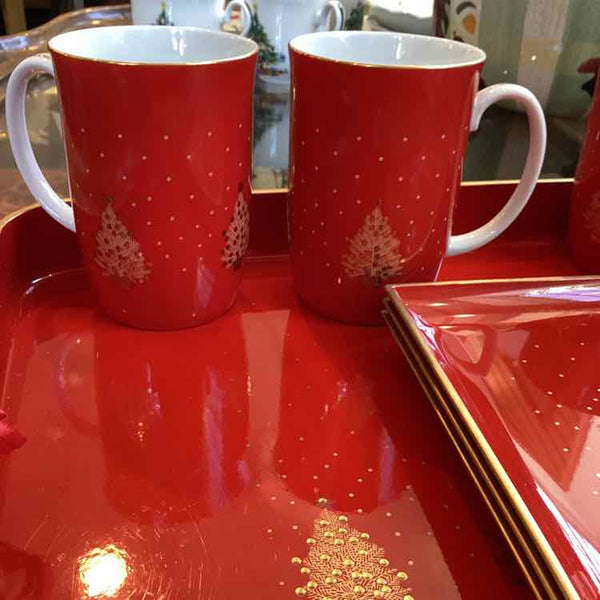 Otagiri Lacqueware Christmas Trays & Mugs Set