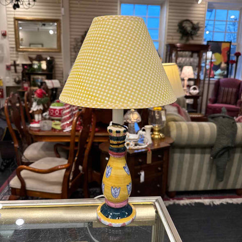 Handpainted Ceramic Table Lamp w/Checkered Shade