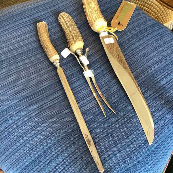 3 pc English Carving Set with Antler Handles