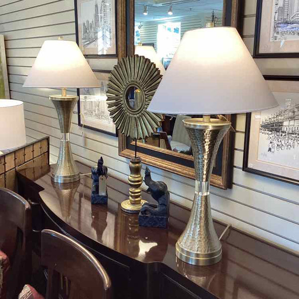 Pair Of Hammered Brass Lamps