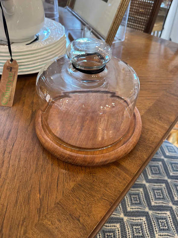 Teak Plate With Glass Dome