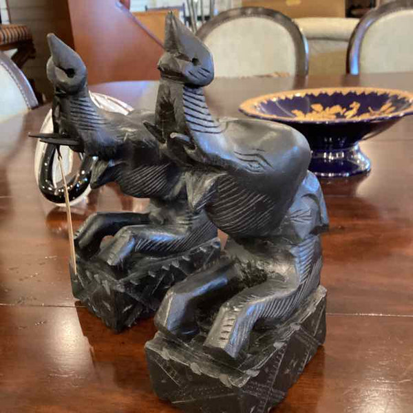 Wood Carved Elephant Bookends