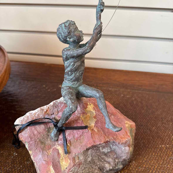 Bronze Boy Fishing Figurine