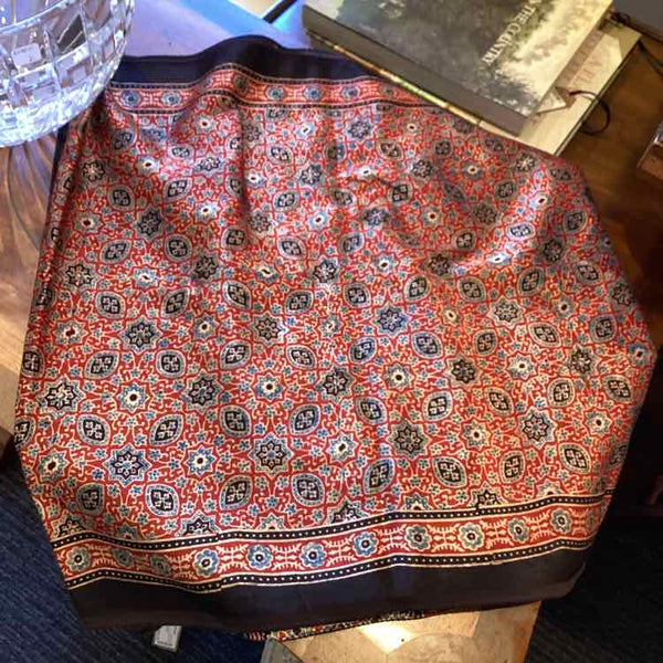 Navy And Red Silk Table Runner