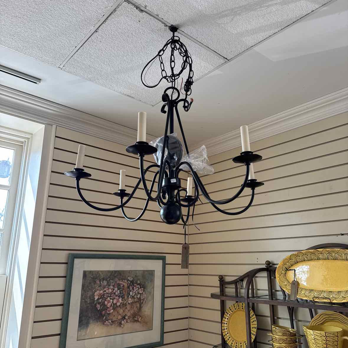 Six Light Black Metal Chandelier