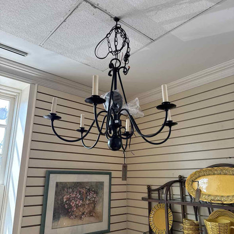 Six Light Black Metal Chandelier