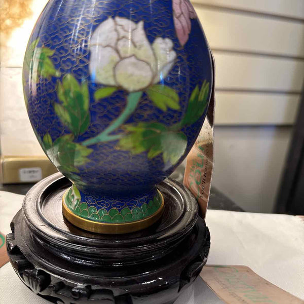 Vintage Cloisonne Blue Enamel/Bronze Vase