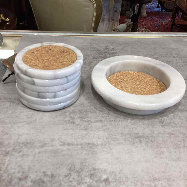 Set of 6 Marble Wine Coasters with Caddy