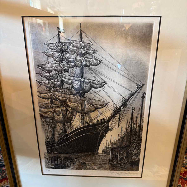 Alan Jay Gaines Etching of Sailing Ship