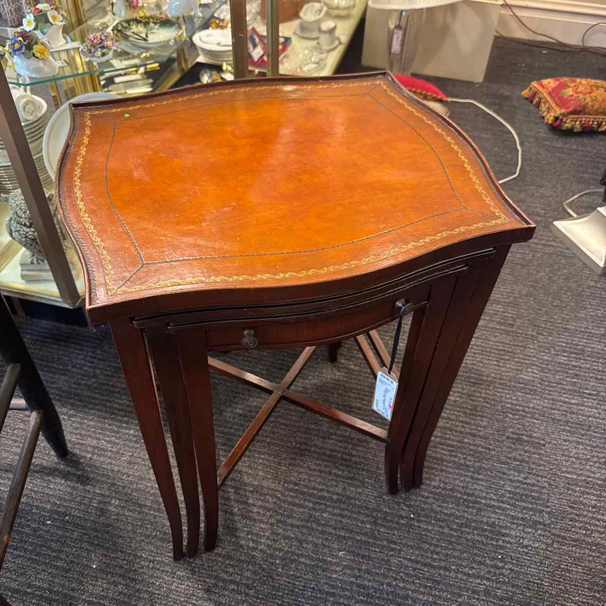 "As Is" Vintage Leather Top Nesting Tables