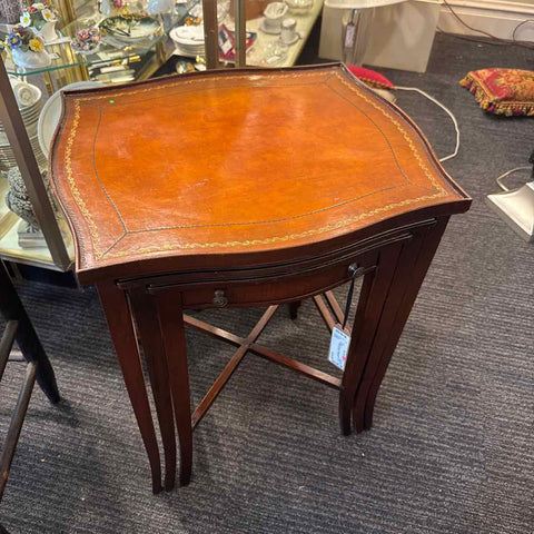 "As Is" Vintage Leather Top Nesting Tables