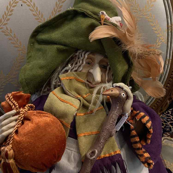 "As Is" Cloth Witch With Baby Dragon And Birds