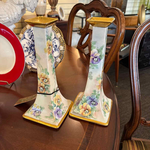 Pair of Limoges Handpainted Candlesticks