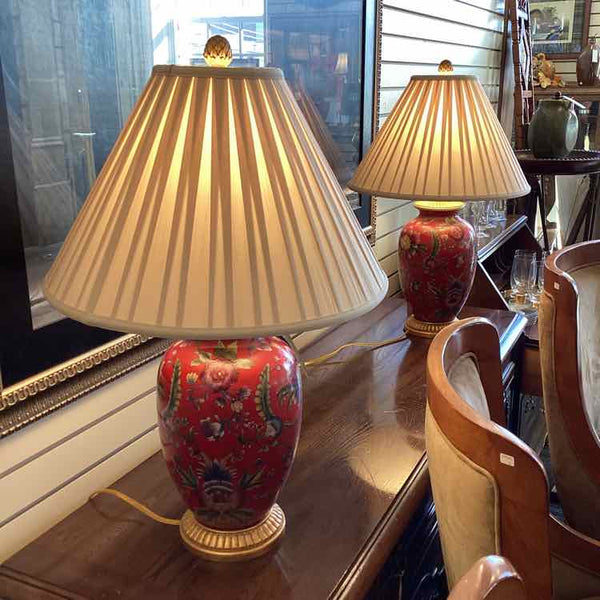 Pair of Red Porcelain Ginger Jar Lamps
