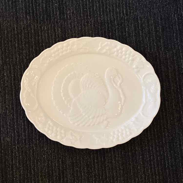 White Ceramic Platter with Turkey