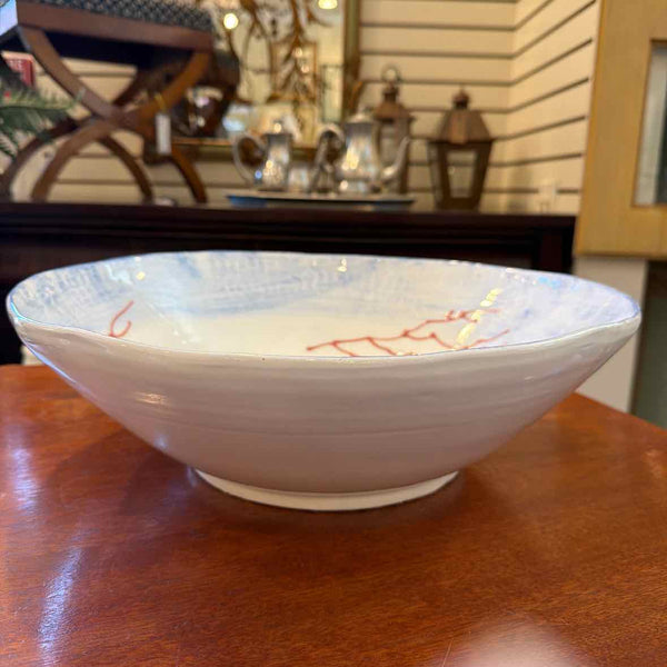 Ceramic Italian Bowl w/Lt. Blue Washed Rim
