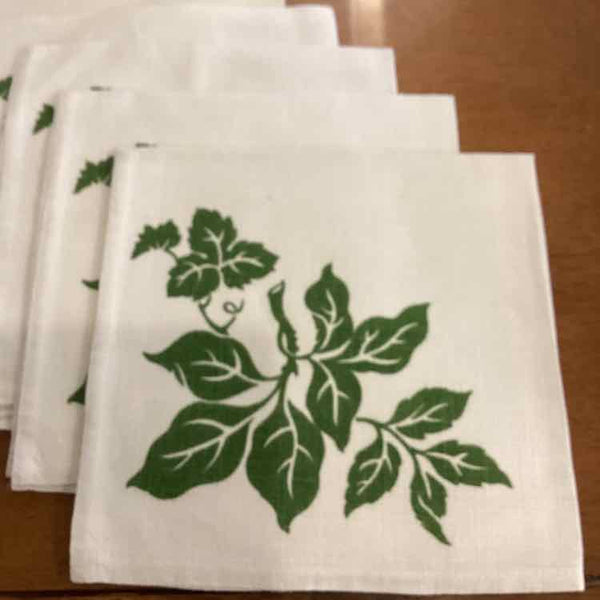Set of 8 Linen Green Leaves Napkins