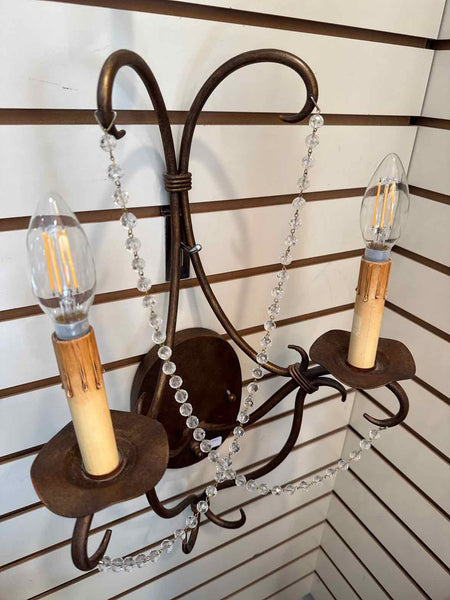 Pair of Metal and Crystal Sconces