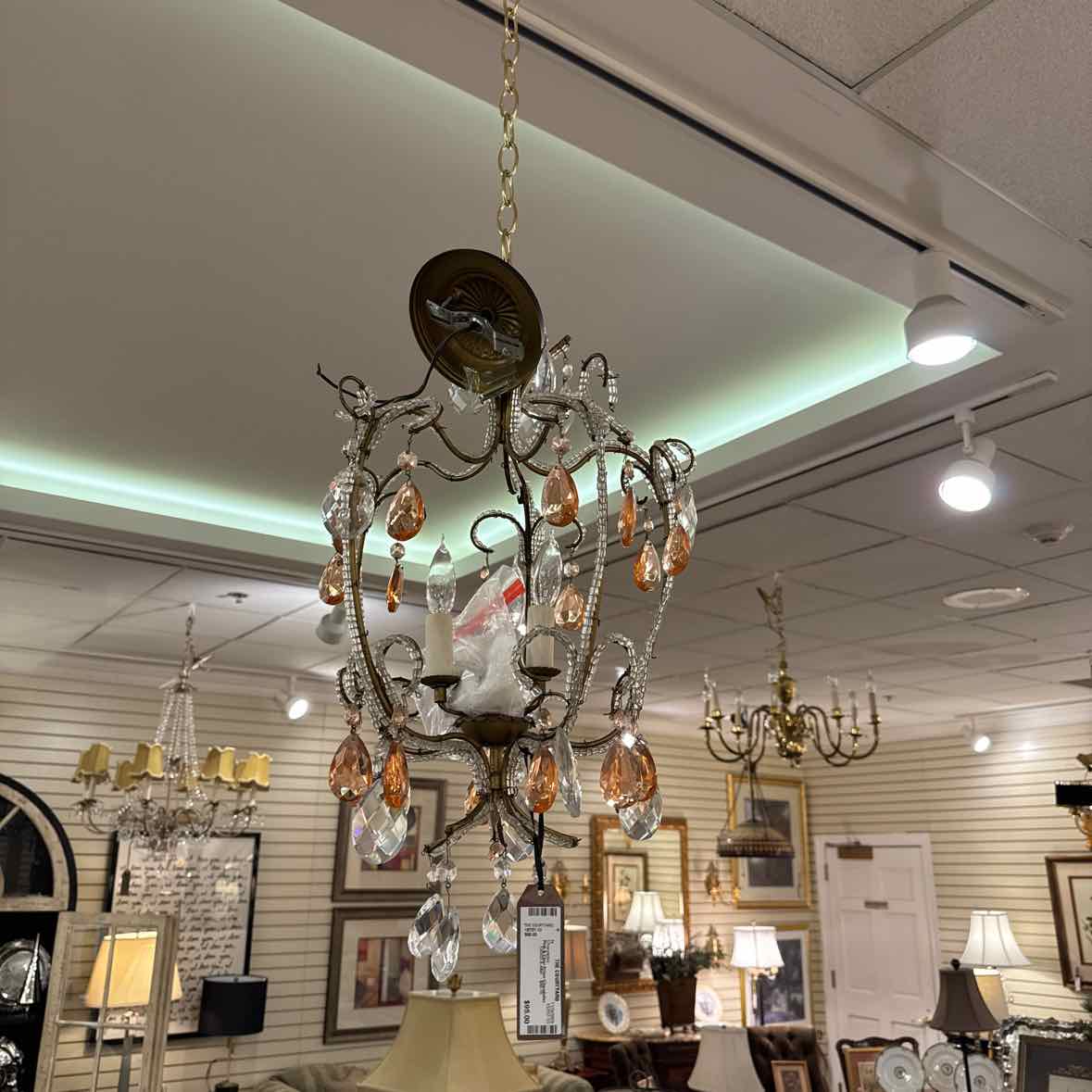 Pink & Clear Prism Chandelier