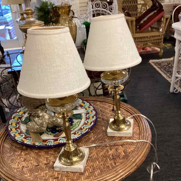 Pair Of Brass And Glass Lamps