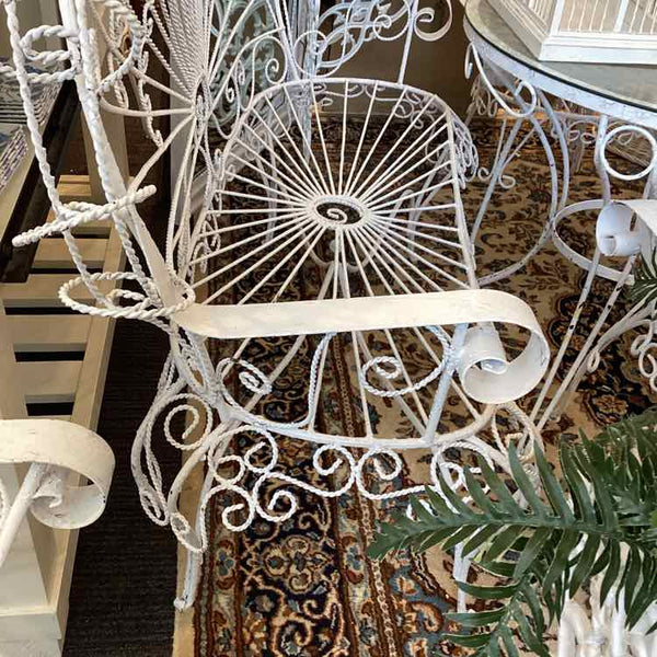 White Wrought Iron High Back  Settee