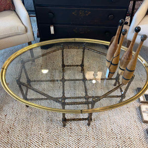 Octagonal Oval Glass and Bamboo Coffee Table